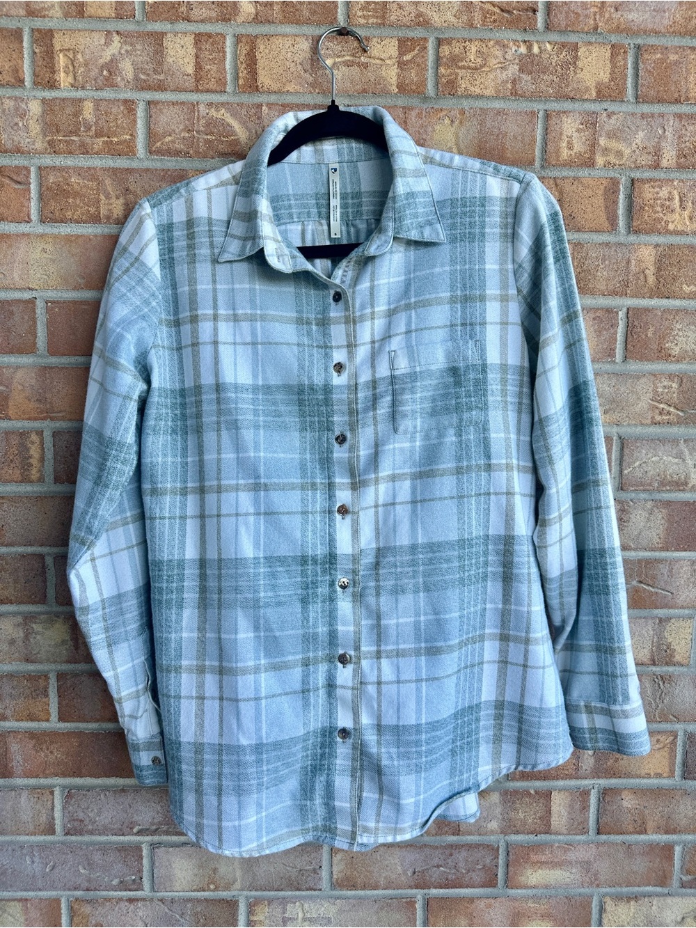 Kuhl Women's Plaid Button-Down Shirt in Light Blue and Gray